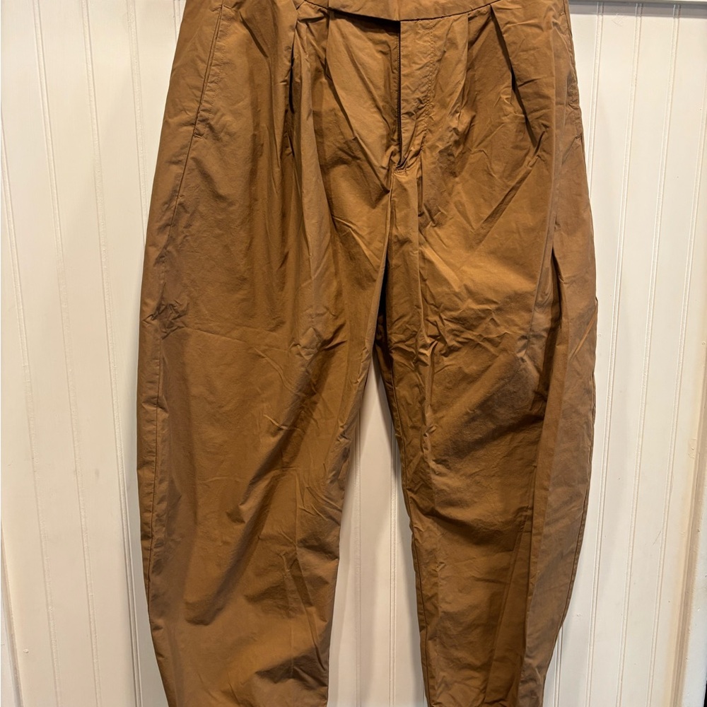Free People Tan High-Waist Pleated Trousers